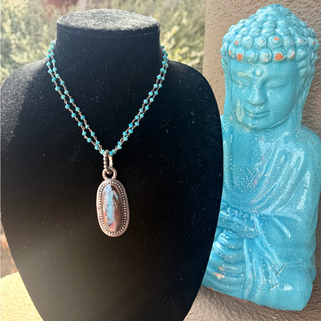 Turquoise Strand Necklace With Elegant Opal Pendant